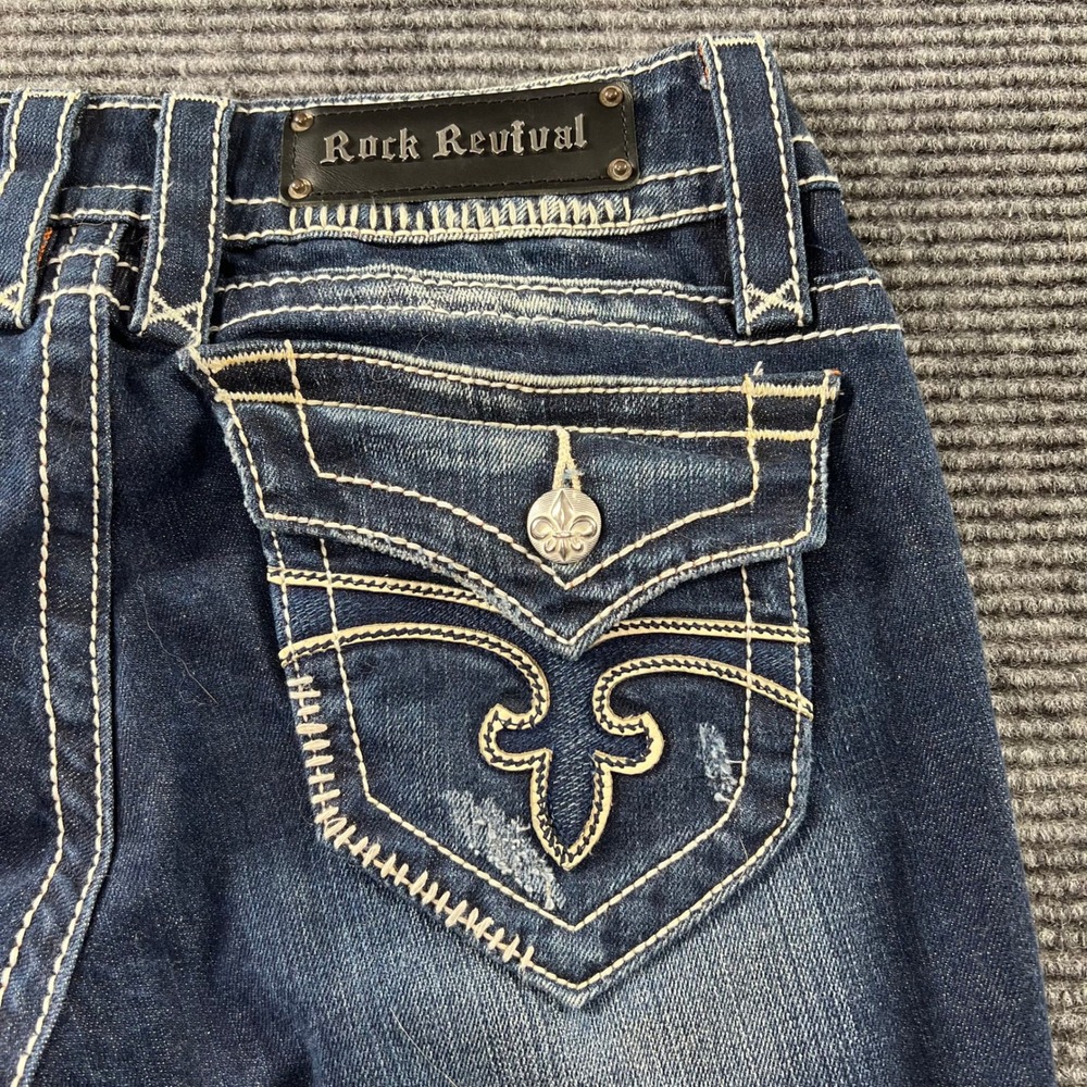 Rock Revival Jen Skinny Jeans Womens 29 Dark Wash Flap Pocket RRJ8156SKSL